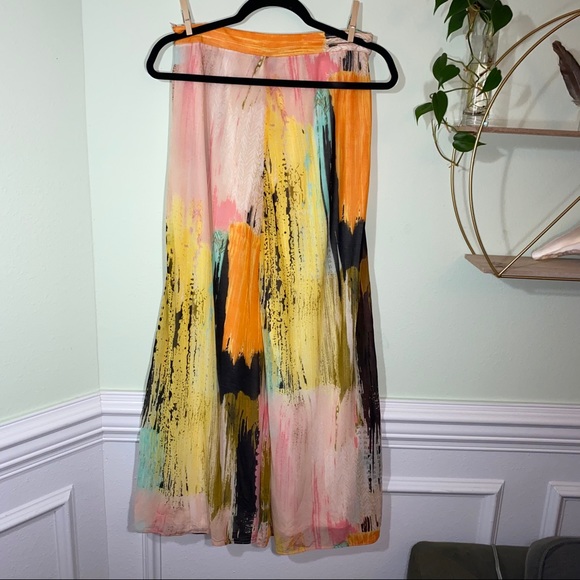 Vintage Brushstroke Color Block Chiffon Casual Pant Tank 2 pc Set Size S - Picture 9 of 12